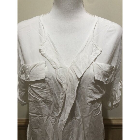 Ua Losangeles ~ Short Sleeve Roll Tab Blouse~ Size Medium ~ Off White - Picture 2 of 7